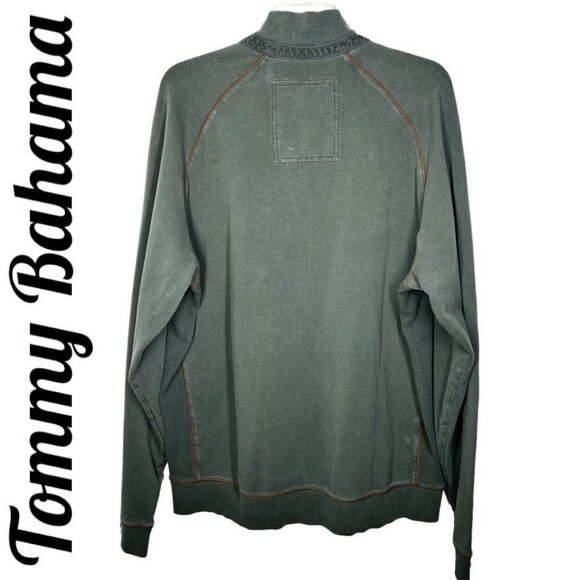 TOMMY BAHAMA Pine Green Mock Neck 1/4 Zip Pullover Sweater, Size XL - Picture 3 of 10